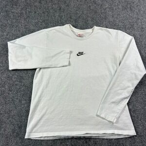 VTG Nike Long Sleeve T-Shirt Mens Large White Embroidered Logo Cotton Crew Neck